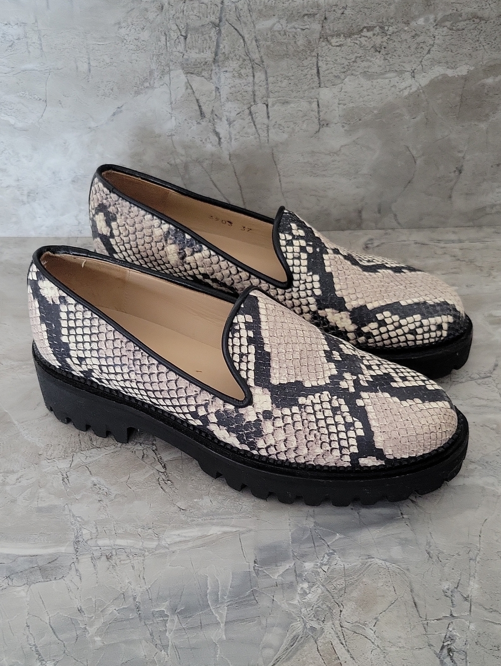 Jon Josef Gogo Snakeskin Platform Loafers Size 37